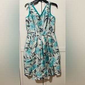 Tahari Floral Print V Neck Dress